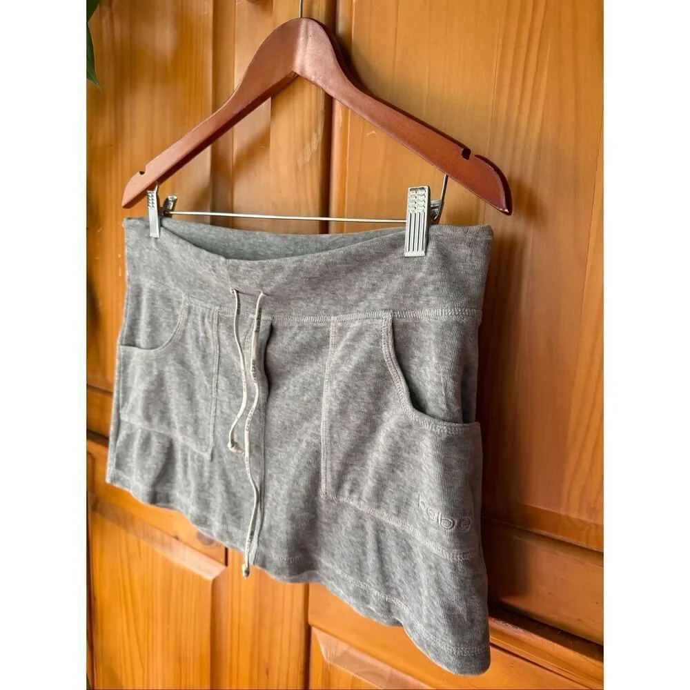 Vintage Y2K Bebe Gray Mini Skirt Womens M Drawstring Made in USA